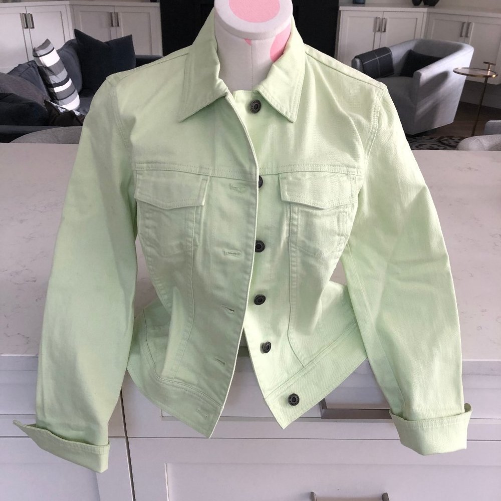 Talbots Casual Button Down Cotton Denim Jean Jacket Pastel Mint Green Sz 2
